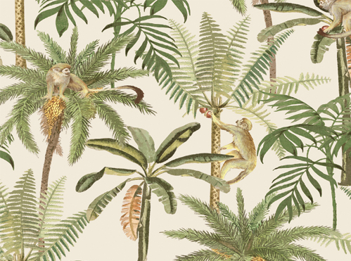papier-peint-motif-tropical-vintage-palmier-singe
